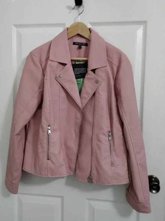 Braccini Petite Blush Pink Moto Jacket XL NWT Faux Leather Zip Biker - Picture 3 of 9